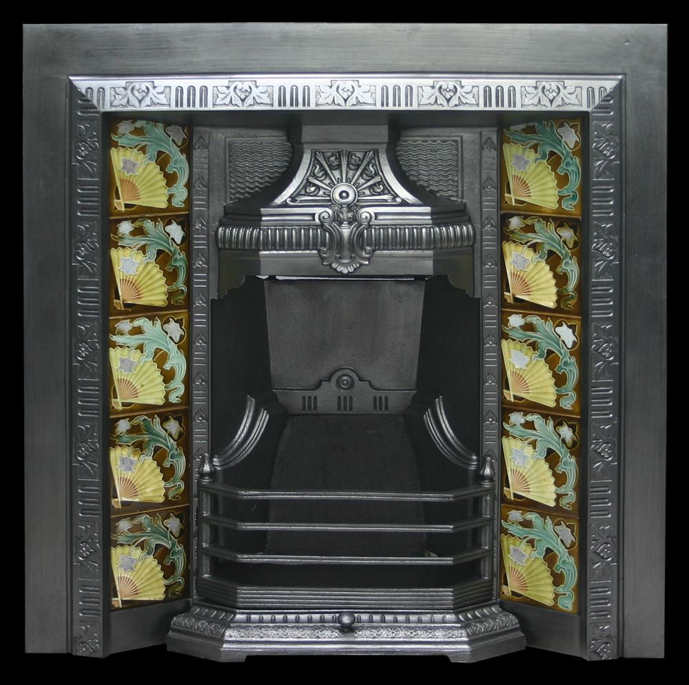 Antique Edwardain cast iron and tiled fireplace insert-0