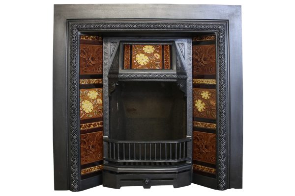 Reclaimed Victorian tiled fireplace grate. -0