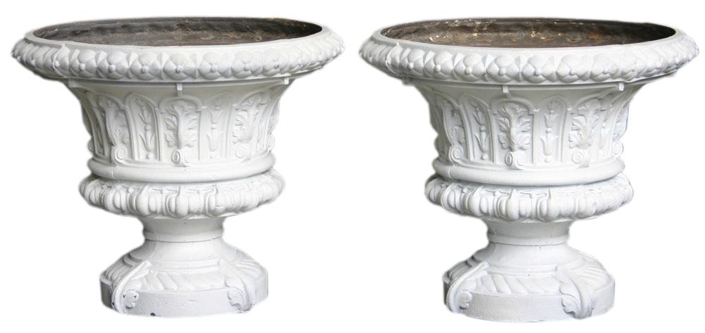 Antique Pair of mid Victorian cast iron garden urns. -0