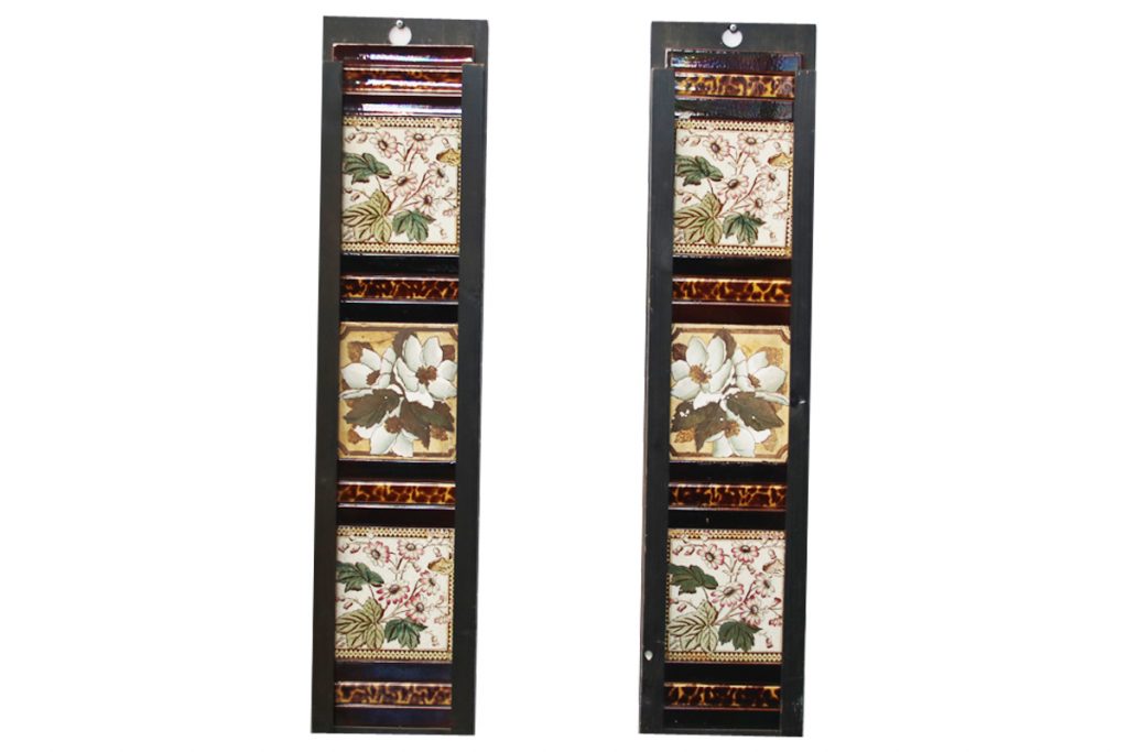 Set of antique Edwardian floral fireplace tiles-0