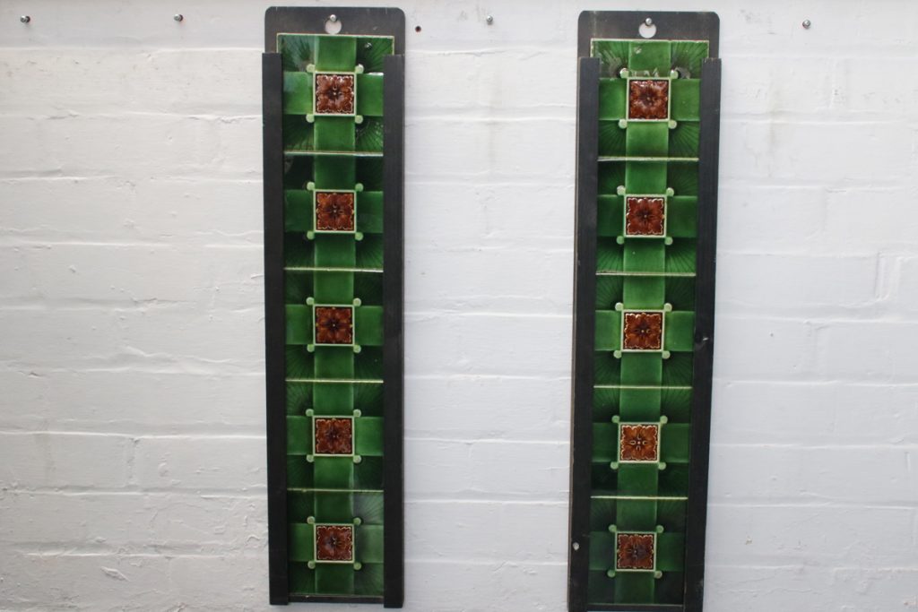 Set of original antique Edwardian majolica fireplace tiles-0