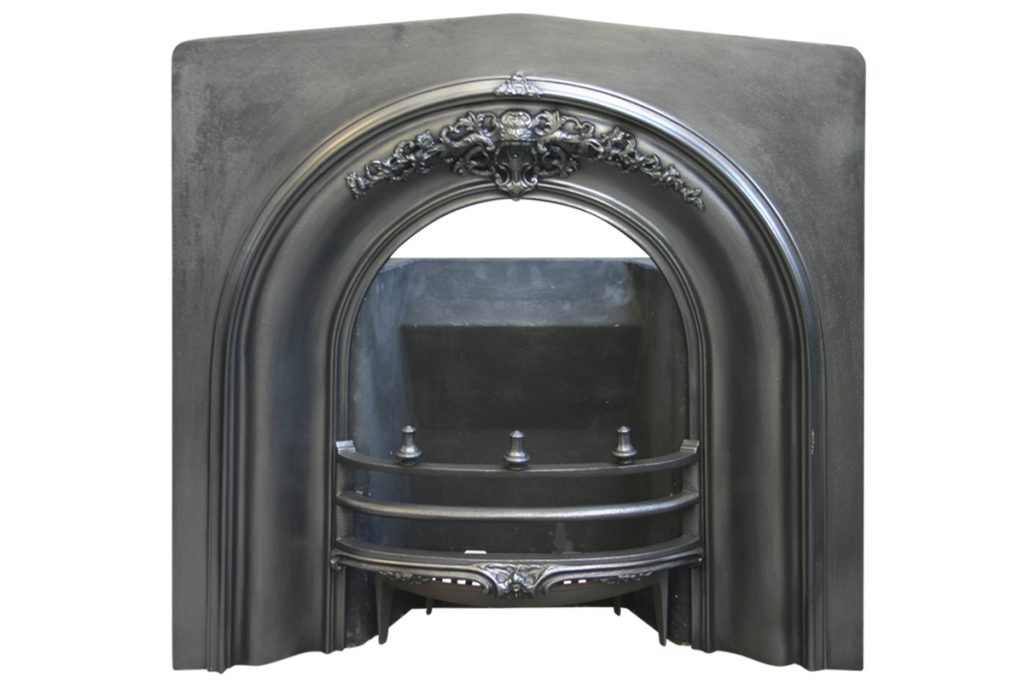 Antique Victorian cast iron arched fireplace insert-0