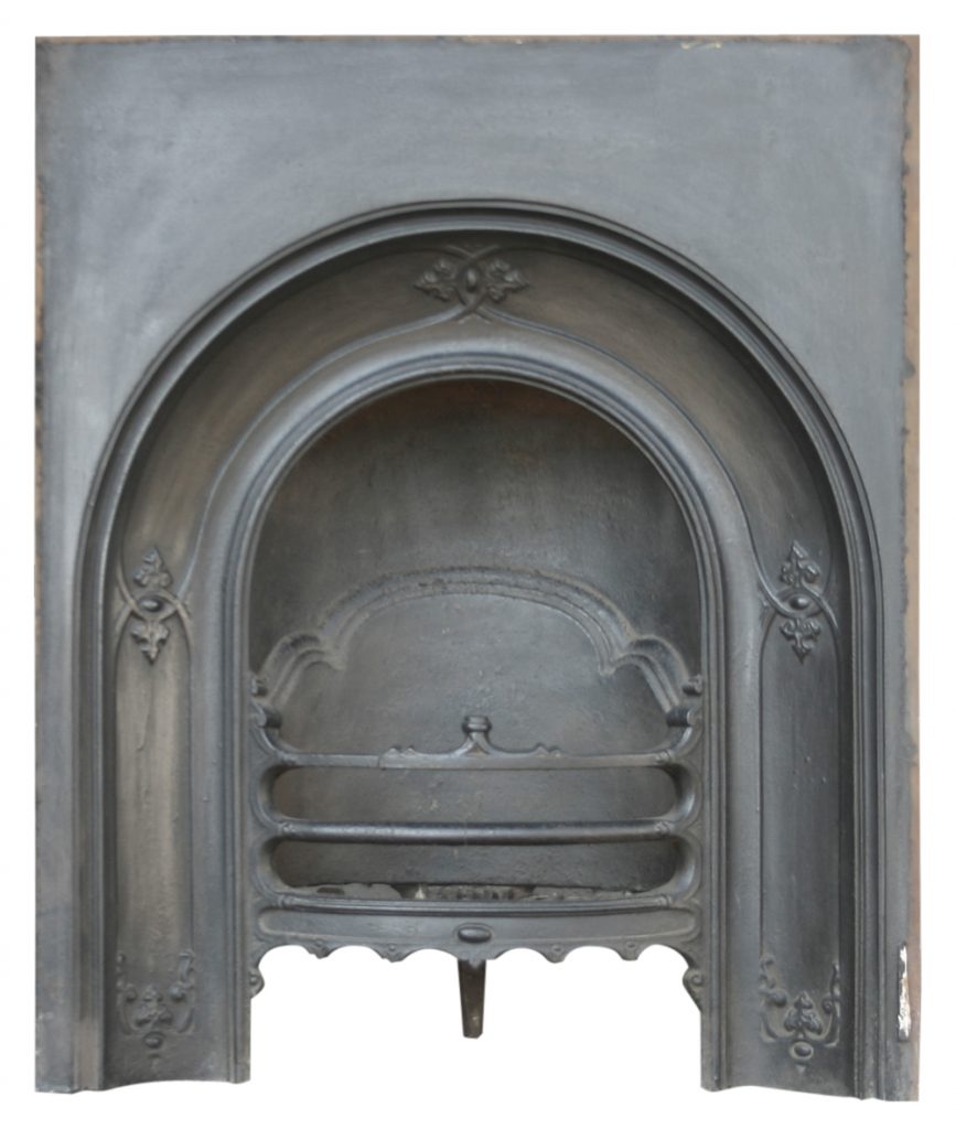 Antique mid Victorian cast iron arched fireplace insert-0