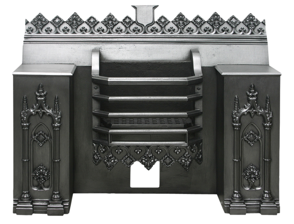 Antique Georgian cast iron hob grate in the gothic manner-0