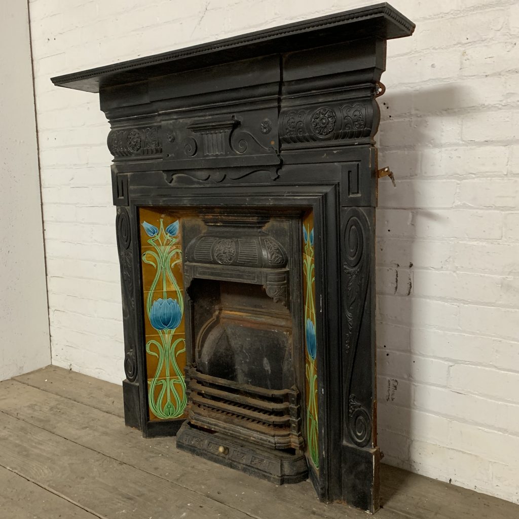 Reclaimed original Victorian cast iron and tiled all in one fireplace-13117