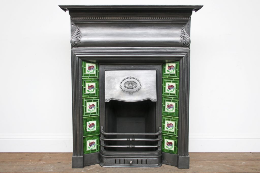 Antique late Victorian cast iron and tiled combination fireplace-0