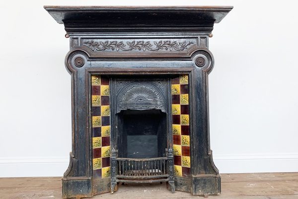 reclaimed late Victorian cast iron and tiled combination fireplace.-0