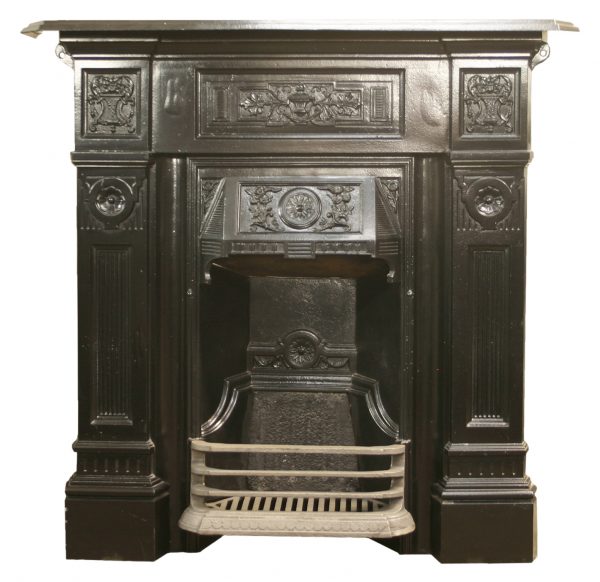 Antique Late Victorian cast iron bedroom fireplace. -0