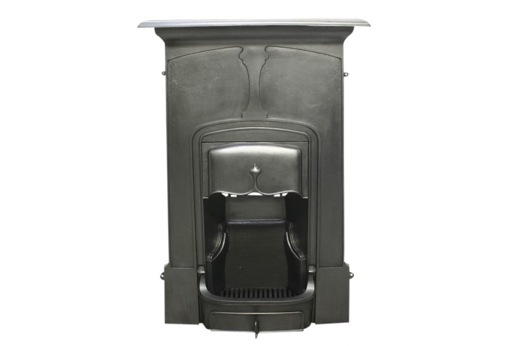 Tall Antique Edwardian Art Nouveau cast iron combination fireplace-0