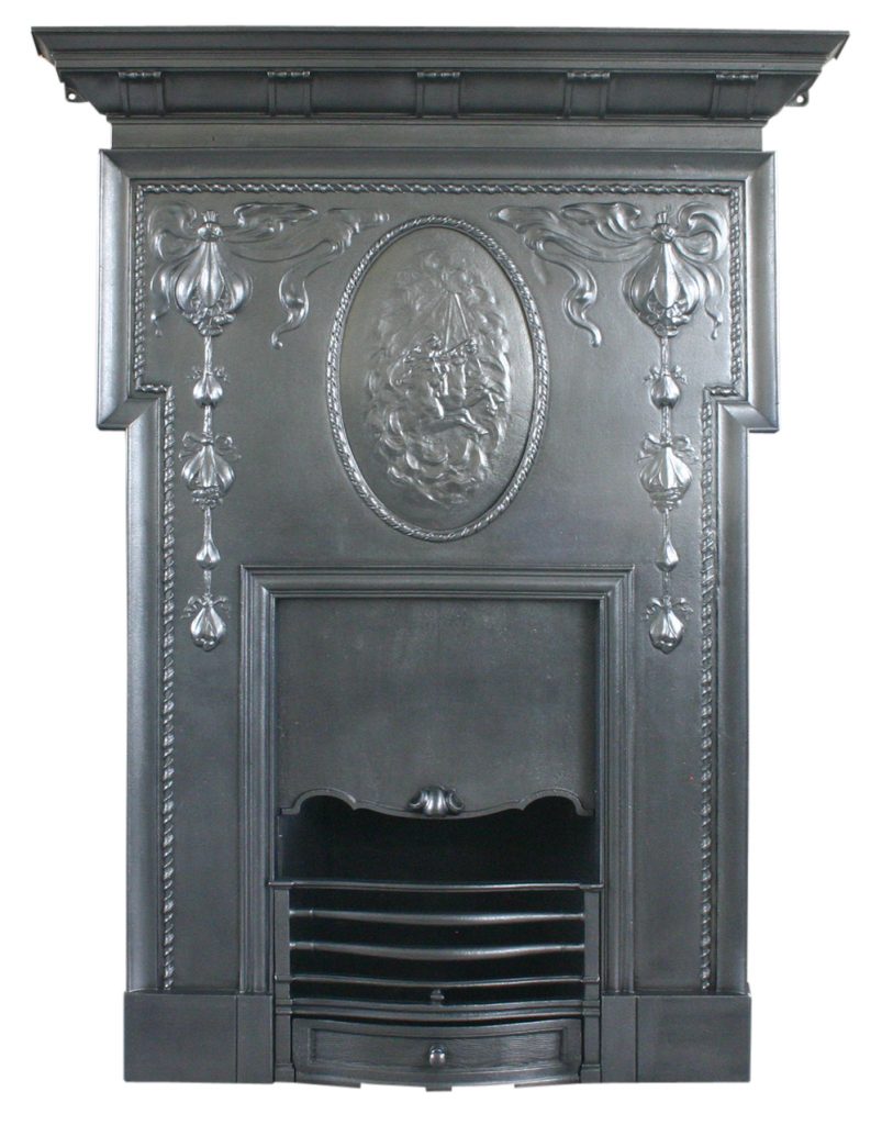 Antique cast iron Edwardain Art Nouveau combination fireplace with horses from the Camargue-0