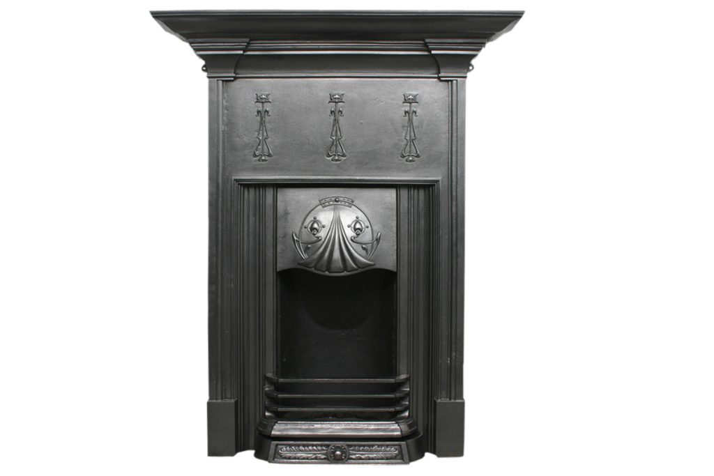 Reclaimed Edwardian Art Nouveau cast iron fireplace-0
