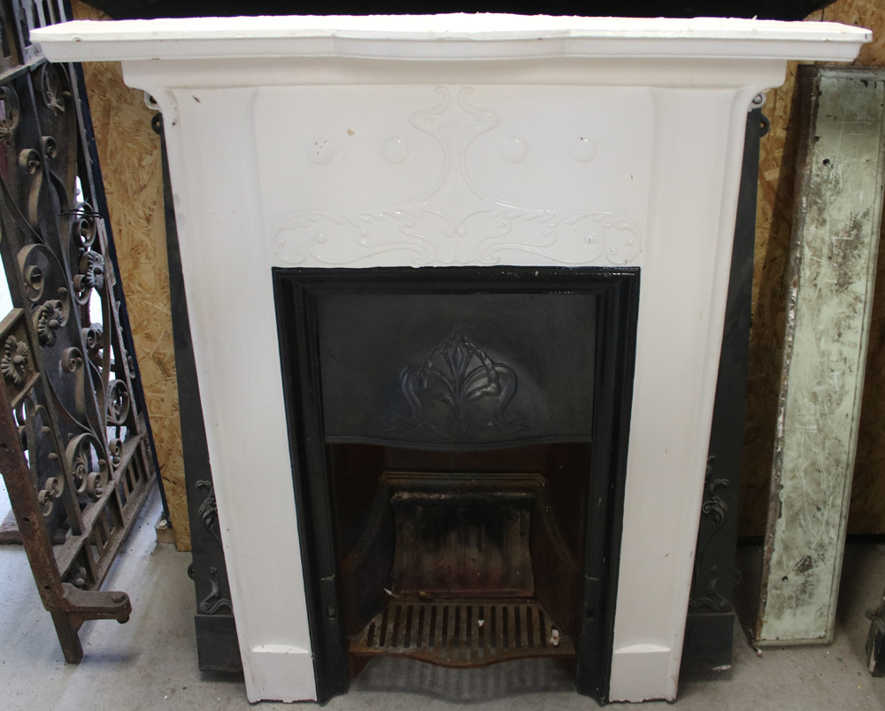 Restored Edwardian Art Nouveau cast iron fireplace-0