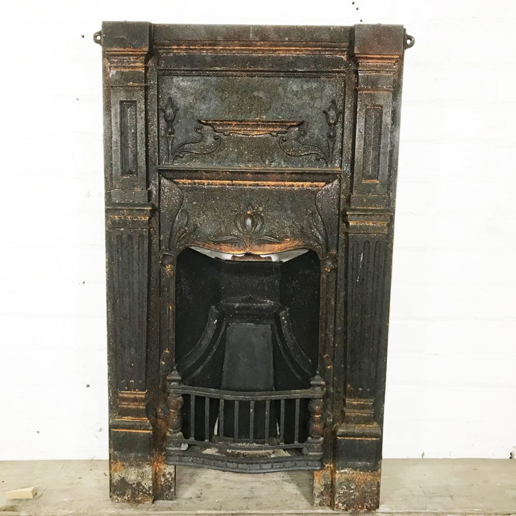 antique Edwardian Art Nouveau Cast Iron Combination Grate-0