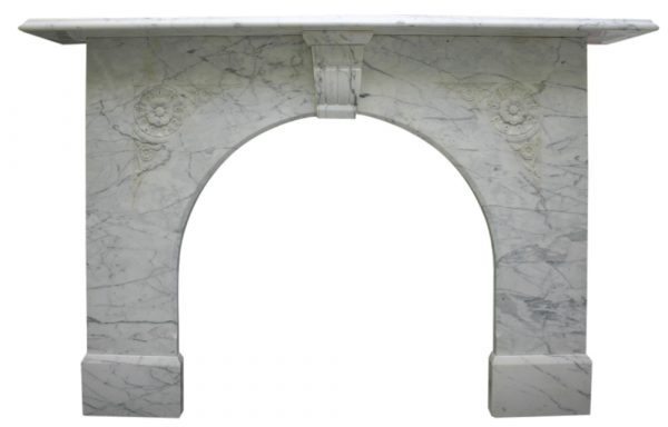 Antique Victorian white Carrara arched marble fire surround-0