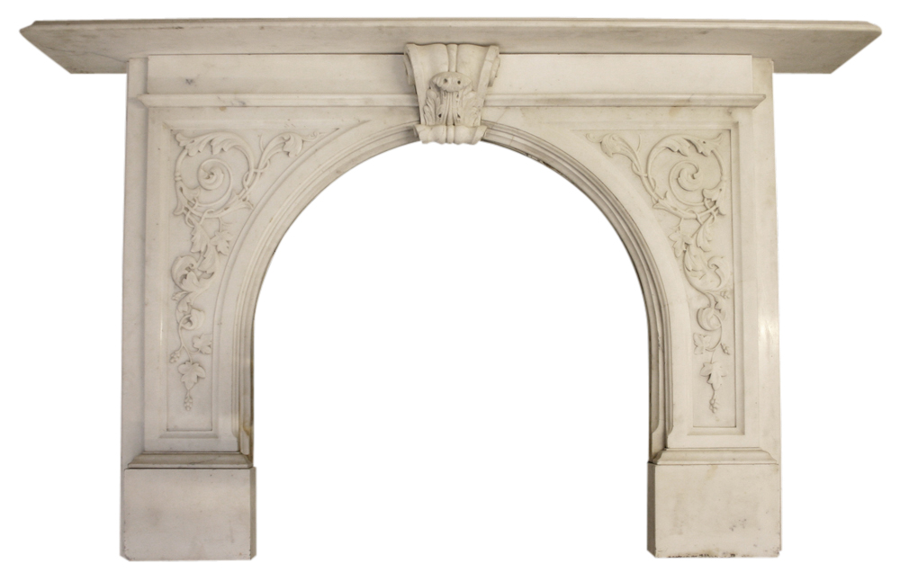 Antique Victorian carved statuary marble fire surround with arched aperture.-0