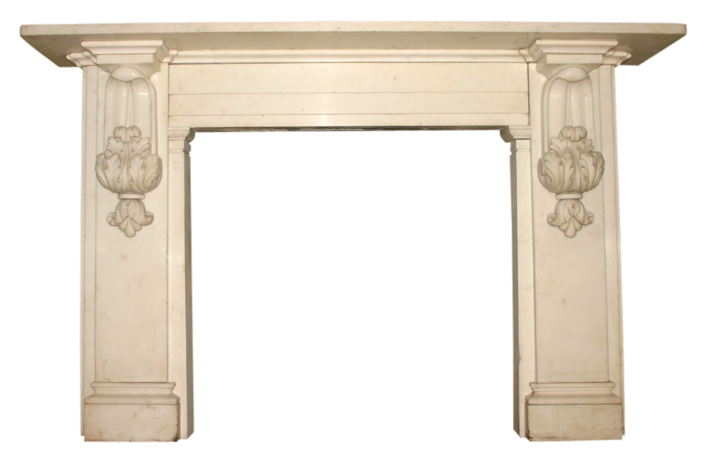 Antique Victorian carved statuary white marble fire surround-0