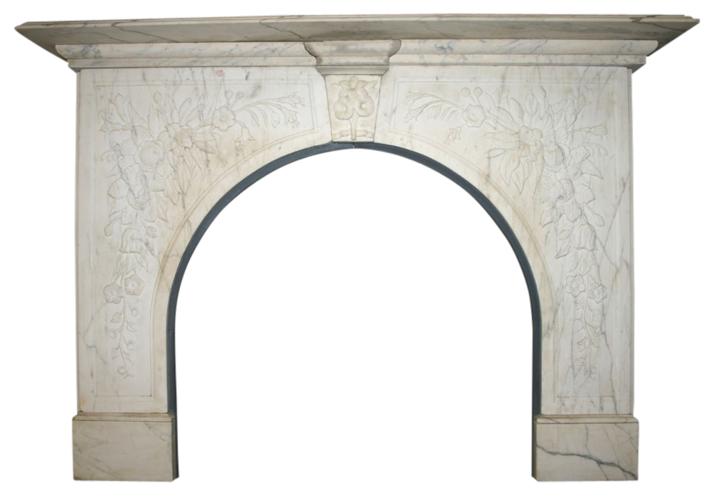 Antique Victorian white marble arched fireplace -0