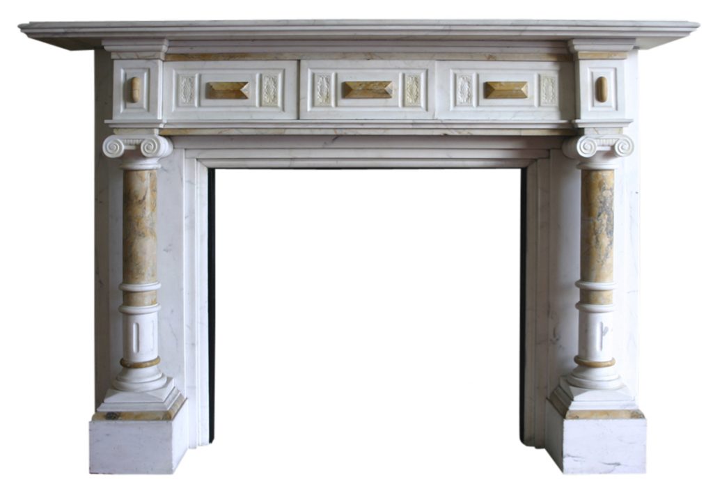 Antique late Victorian statuary white marble fire surround with sienna marble pillars-0
