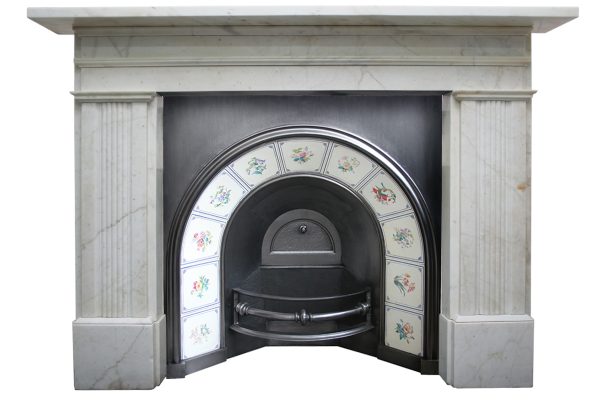 Large antique 19th century Victorian white marble fireplace surround-0