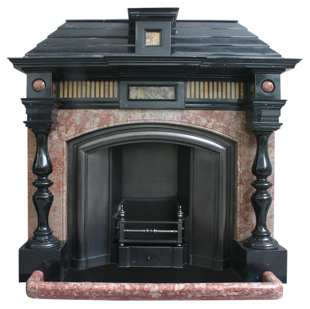 Large antique architectural black marble chimneypiece in the Baroque manner-0