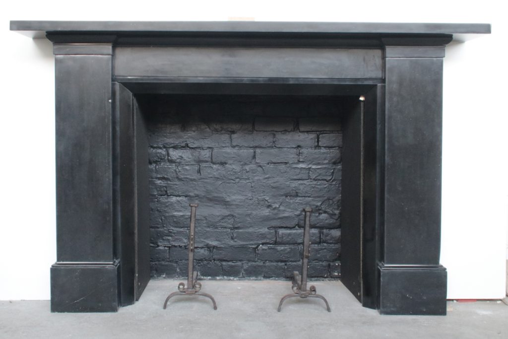 Large austere Victorian black marble fireplace surround-0
