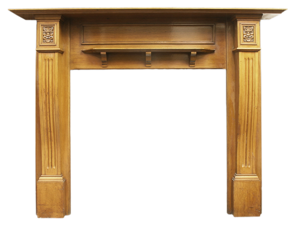 Reclaimed Edwardian oak fire surround carved with green man-0