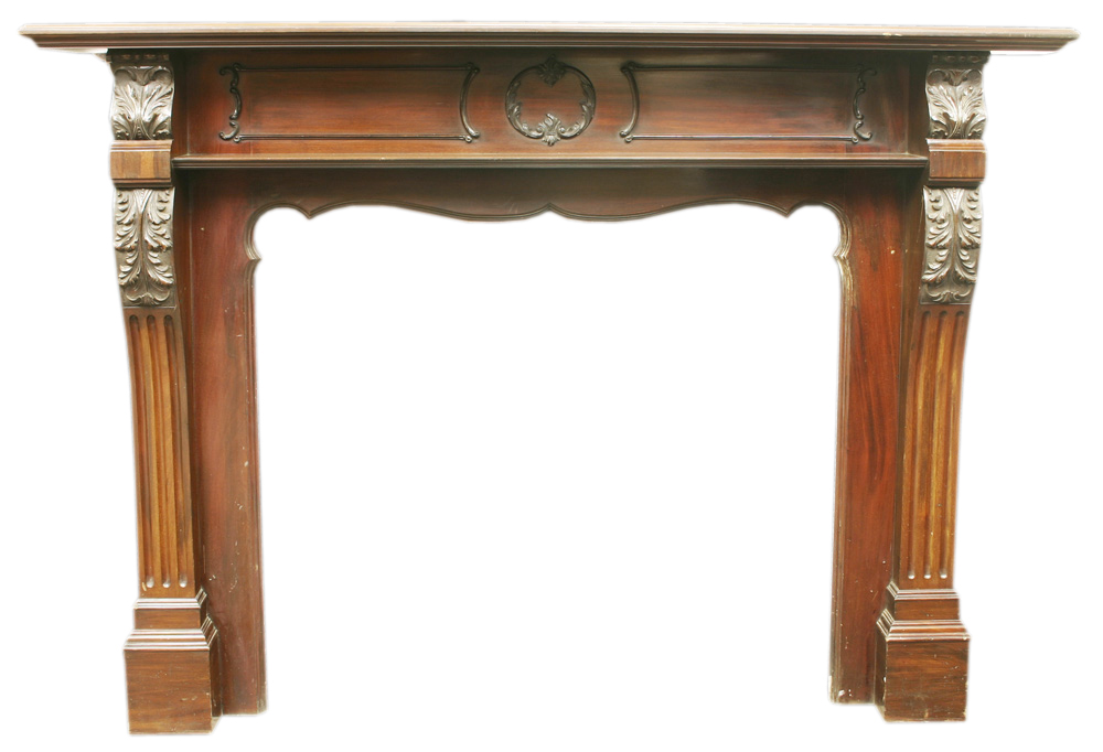 Antique Edwardian Chippendale style mahogany fire surround. -0