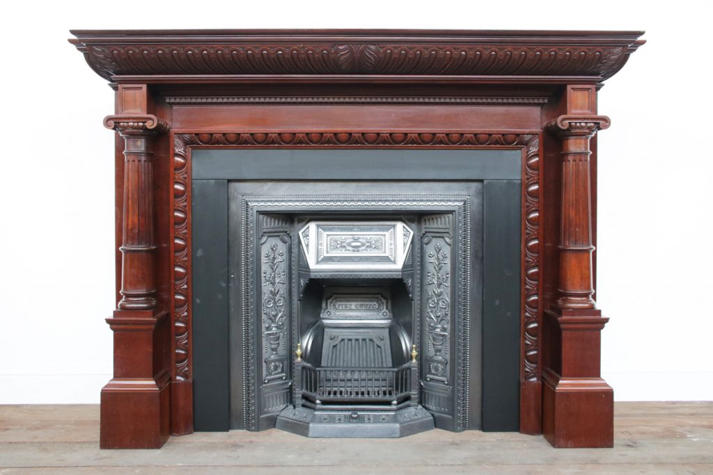Grand Antique Victorian Walnut Fireplace Surround-0